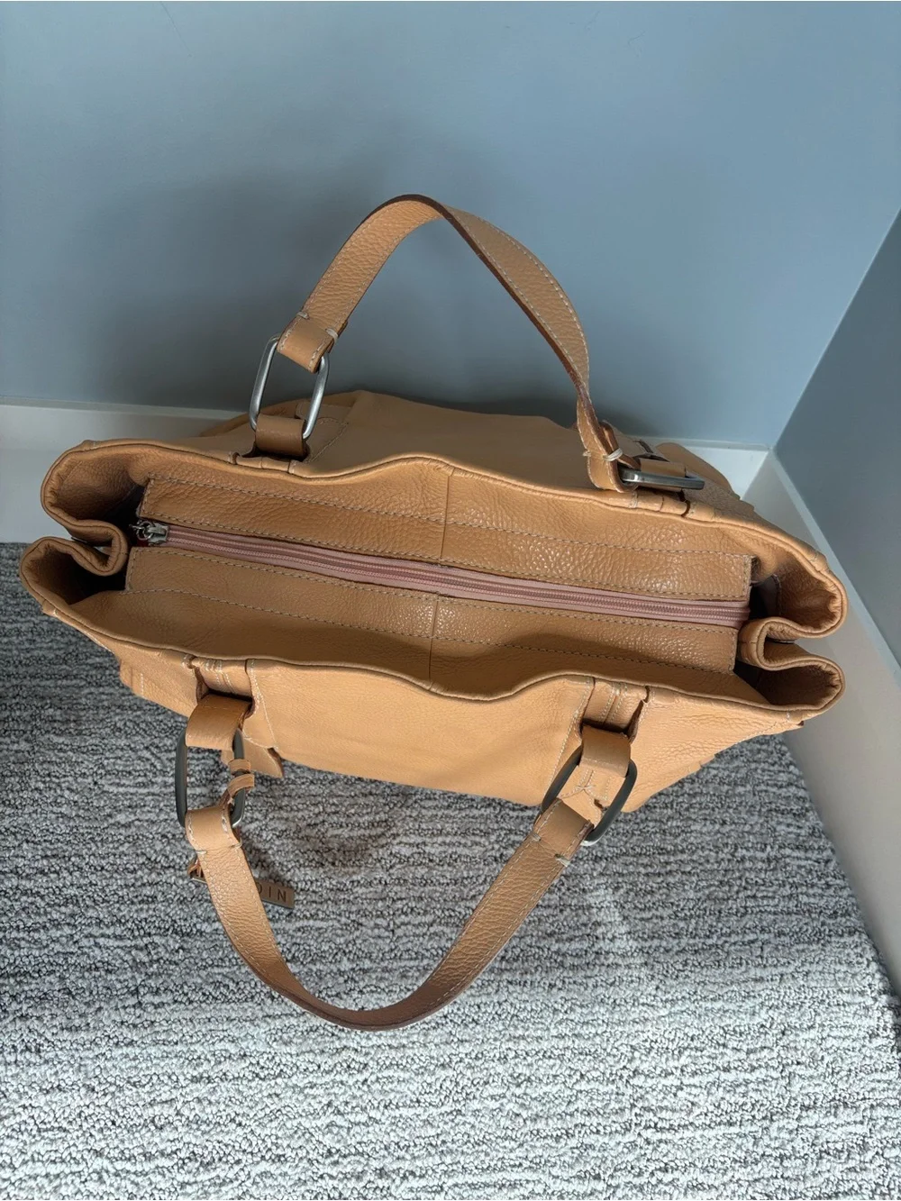 Nicoli 100% Genuine soft pebbled Leather bag Peach Slouchy Purse Made in Italy
